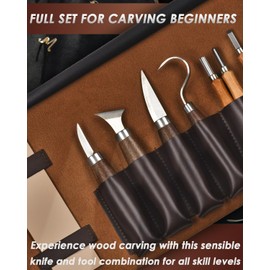 Wood Carving Kit Whittling Kit: Deluxe Wood Carving Tools Set with Leather Case - Wood Carving Knife with Basswood Blocks Woodworking Widdle Gift for Beginners Kids Adults Hobby