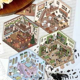 DIY 3D House Stickers,12 Sets Fun DIY 3D Stickers Scene for Girls Kids Make Your Own Mini Shop,Supermarket,Coffee Shop,Restaurant,Bookstore,Therapy for Adult Relief Stress Pass The Time