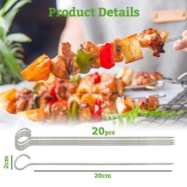20 x roulade needles, stainless steel kebab skewers, 20 cm long roulade skewers, meat needle with eyelet and sharp tip, meat skewers effortlessly replaces roulade clips