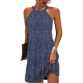 Beimuc L Small Floral Women Summer Sleeveless Halter Neck Dresses 2025 Casual Floral Print Sun Dress for Party Beach Vacation