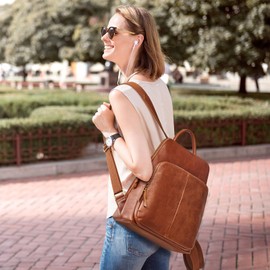 S-ZONE Small Leather Backpack for Women Fashion Designer Purse Anti-theft RFID Travel Bag