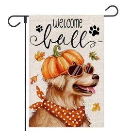 FUYUCHEN Welcome Fall Dog Garden Flag 12x18 Inch Double Sided Autumn Leaves Pumpkin for Seasonal Holiday Outside Yard Flag Outdoor Decoration
