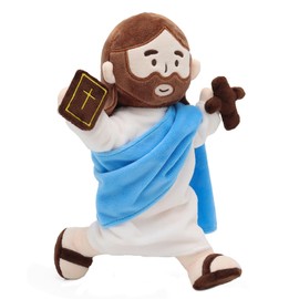 Yelakey Jesus Plush with Jointed Skeleton Stuffed Doll 13.4" Poseable Jesus with Removable Accessories Easter Gift for Kids (Blue)