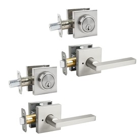Exterior Door Lock Set with Deadbolt, Front Door Handle Set with Deadbolt, Door Levers Single Cylinder Deadbolt Set, Keyed Alike Heavy Duty Keyed Privacy Handles Locksets,(Satin Nickel,2Pack)