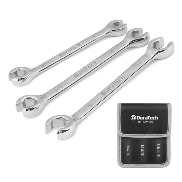DURATECH Flare Nut Wrench Set, SAE, 3-piece, 3/8'', 7/16'', 1/2'', 9/16'', 5/8'', 11/16'', CR-V Steel, Organizer Pouch Included
