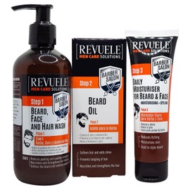 REVUELE MEN CARE SOLUTIONS 3 PACK SET CUIDADO DE CARA, CABELLO Y BARBA PARA CABALLERO 300ML30ML80ML