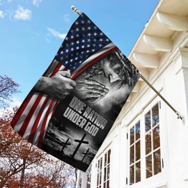 Q-Leo One Nation Under God Flag, Jesus Flag Outdoor Double Sided Faith Over Fear Flag, Jesus Christ America God Flag, Christian American Jesus Flag for Outdoor House 29.5''x39.5''