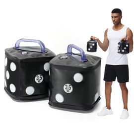 DEIRIS Dice Shape, Universal Design, Folding Dumbbells with Water, 7.7 lbs (3.5 kg), Set of 2 (15.6 lbs (7 kg), Unisex, Adjustable, Quiet & Anti-Slip Design, Floor Protection, Portable, Fun for Muscle Training, Travel/Home, Suitable for Beginners to Expe