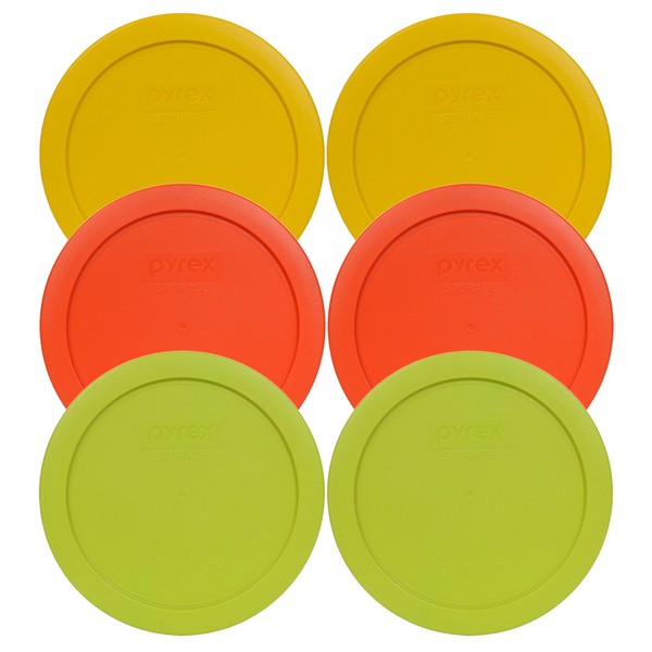 Pyrex Bundle - 6 Items: 7201-PC 4-Cup Plastic Food Storage lids [(2) Butter Yellow, (2) Pumpkin Orange, (2) Edamame Green]