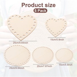 Pack of 7 Wooden Base for Crocheting, Basket Base for Crocheting, Bag Base, Crochet Natural Wood Basket Base, DIY Basket Braiding Set with Oval/Round/Heart Shapes, 15-25 cm/5.9-11.81 inches for Crafts