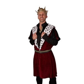 Western F.a.s.h.i.o.n Deluxe Medieval King Costume, Burgundy Velvet Robe with Gold Crown, Black Sleeves, Spotted Fur Trim, Adult Theatrical Royal Dress (ML)