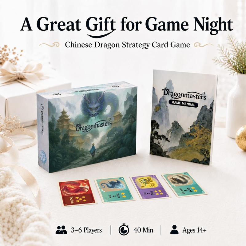 Fantasy Dragon Strategy Card Game, Market Bidding, 3-6 Players, Ages