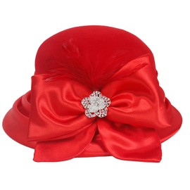 Women 100% Wool Winter Felt Hat Wide Brim Cloche Church 1920s Vintage Hats(Z015-Red)