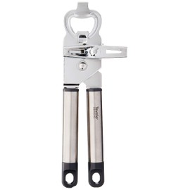 Tovolo 2-in-1 Stainless Steel Can Opener Manual Easy Turn Food-safe with Built-in Bottle Opener, Charcoal Gray