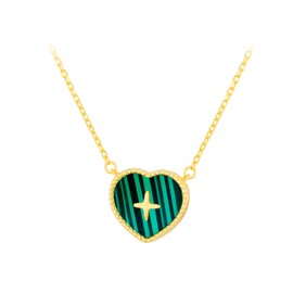 Tuscany Silver Women's Sterling Silver Yellow Gold Plated 14.9mm x 13mm Heart Malachite With Cross Detail Adjustable Necklace 41cm/16"-46cm/18"