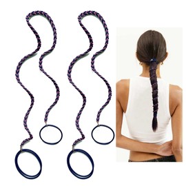 2 Packs 25" Hair Ties for Sports, Elastic Braided Hair Tie Ponytails Holders for Gym Swimming Diving Motorcycle Rides Surfing Color Mixing