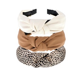 Hairbands,3 PCS Headbands for Women,Hair Bands for Women Wide Fashion Knotted Headband,Leopard Headband Non Slip Exquisite,Solid Color Elastic Hair Band Accessories,Suit for Girls And Women