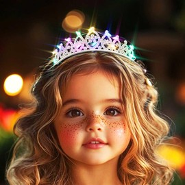 DRESBE Light Up Crystal Tiara LED Rhinestone Crown Headband Glow Party Princess Hair Accessories for Women and Girls