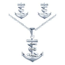 Yumilok Women's Necklace Earrings Stud Earrings Jewellery Set 925 Sterling Silver with Love Anchor Pendant for Women Girls, Sterling Silver, Cubic Zirconia