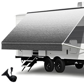 Heavy Duty RV Awning Fabric Replacement - 19.5oz Vinyl Camper Awning - Waterproof & UV-Resistant - Universal Canopy for Camper, Trailer and Motorhome (Black Fade, 13FT(Fabric 12'2"))