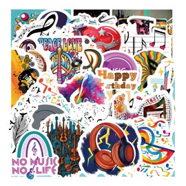 Pack of 50 Music Stickers Pack Music Sticker Set Waterproof Vinyl Stickers for Laptop Children Cars Motorcycle Bicycle Skateboard Luggage Suitcase Computer Sticker Graffiti Decal