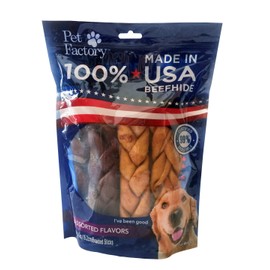 Pet Factory 78125 Beefhide | Dog Chews, 99% Digestive, Rawhides to Keep Dogs Busy While Enjoying, 100% Natural, Beef and Chicken Flavored Braids, Pack of 6 in 6" Size, Made in USA