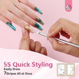 SAVILAND 7-Pin Nail Liner Nail Art Tool: Ultra-thin Stripe Liner Nail Brush Stainless Steel Handle Bendable Pins Nail Art Pen Spider Gel Manicure Tool Styling Liner Brush for Nails Gel Home DIY Salon