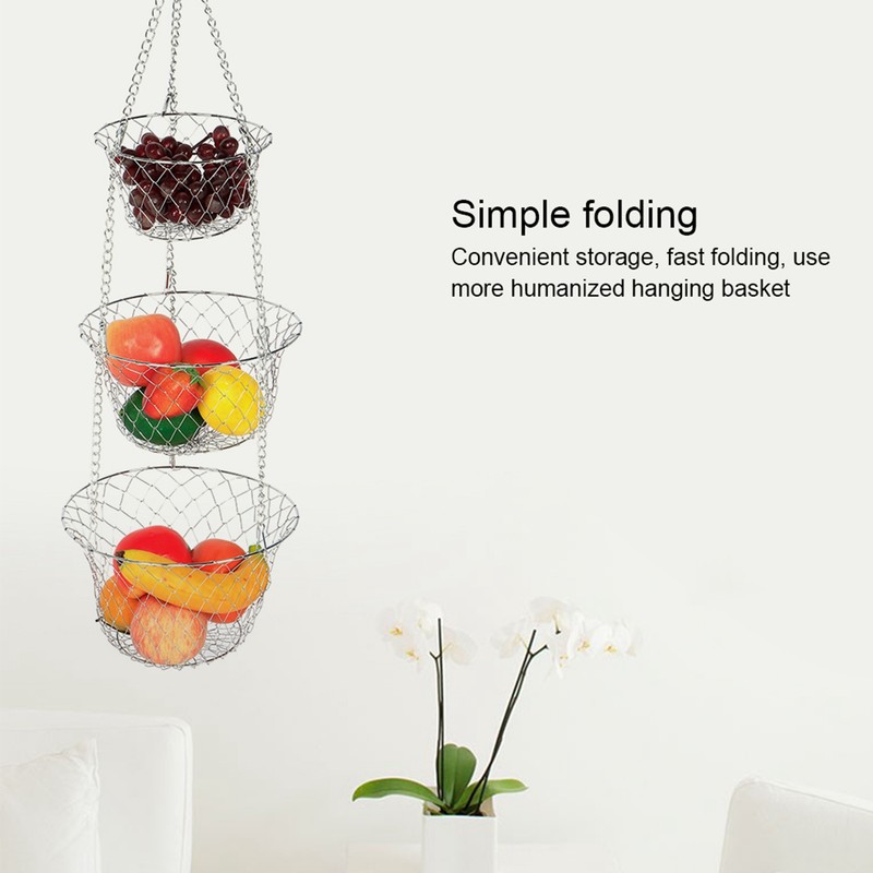 3‑Tier Flower Basket Iron Wire Hanging Vegetable Storage Fruit Organizer