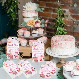 Serencatcher Travel Thank You Tags, 50pcs Travel Baby Shower Birthday Decorations Pink Thank You for Celebrating with Us Tags with String for Adventure Awaits Bon Voyage Wedding Bridal Party Favors