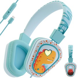 Kidrox® Kids Headphones Wired LED Lights with Microphone, Durable and Flexible, Volume Limited 85/94db Kid Safe Dinosaur Headphones for Kids, Perfect for School or Travel. USB C Wired