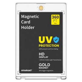 HYARUAT - Portatarjetas magnéticas de 360 pt para tarjetas gruesas – Funda rígida transparente de un toque con imán dorado, protección UV, se adapta a tarjetas de béisbol y deportes (paquete de 1)