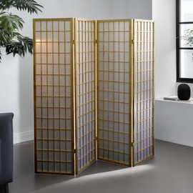 HFYee 4 Panel Room Divider 70" Privacy Screen Partition Room Dividers Line Grid Folding Divider for Room Separation Freestanding Room Screen Divider, Gold