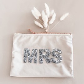 ModParty Mrs Makeup Velvet Bag | Bride Cosmetic Pouch Sparkle Letter Mrs| Bridal Shower Gift Idea Natural