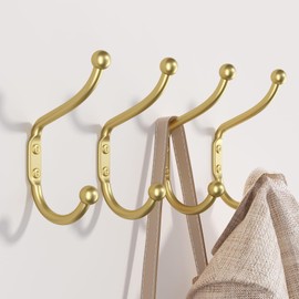 Josmimic Gold Coat Hooks Wall Mount - Wall Hooks for Hanging, Heavy Duty Hooks, Mudroom Hooks, Metal Hooks for Hanging Clothes, Towels, Hats, Keys, Coats,4 Pack