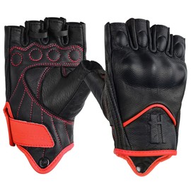 Harssidanzar KL022EU Women's Fingerless Motorcycle Gloves, Hard Knuckle Protection, Riding Motorcyclists, Racing Motorcycle Gloves, Black/Red, Size XL