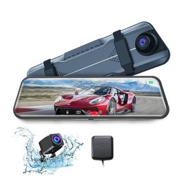 LFGUD 4K UHD 9.66" Mirror Front and Rear Dual Dash Camera Voice Control， Night Vision Touch Screen Waterproof Back Camera, 150°Wide Angle Monitoring Range with 64G SD Card