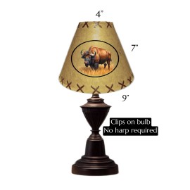 Lamps Etc Rustic Western Clip-On Lamp Shade BUFFALO BISON Decal Rawhide Laced  9x4x7”