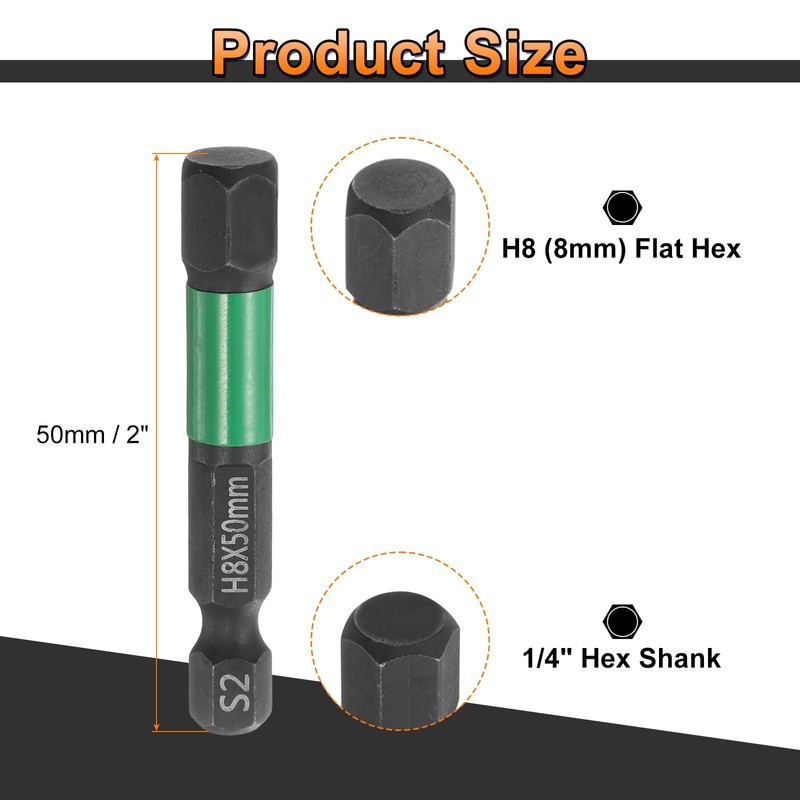 sourcing map 5pcs H8 Flat Hex Head Screwdriver Bit 8mm