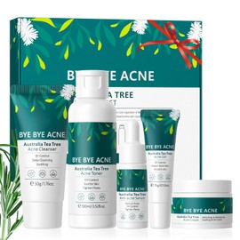 BeauBase Tea Tree Oil Facial Care Kit - Cleanser, Facial Toner, Serum, Cream & Gel for Acne, Blackheads & Excess Sebum