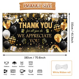 AIBIIN Black Gold We Appreciate You Backdrop Thank You Appreciation Banner Thank You For All You Do Banner Employee Staff Appreciation Gifts Teacher Doctor Retirement Party Decor 70.8 x 43.3 inch