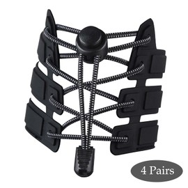 MUNSKT 4 Pairs 120 cm Locks Elastic Shoelaces, Elastic Shoelaces Without Tying Rubber Laces Without Tying Reflective Elastic Shoelaces, black