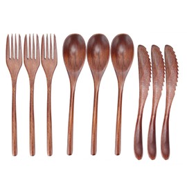 Besteck Set Holz, Holzbesteck Set, mit Löffel, Gabel und Messer, 22,5 cm glatte Oberfläche, 3-teiliges Holzutensilien-Set, Geschirr Sets, Besteck Set Vintage Holz, für Zuhause, Café und Restaurant