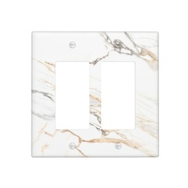 LWDZLHD White Gold Marble Light Switch Cover 2 Gang Double Rocker Wall Plate Decorative Electrical Faceplate for Bathroom Bedroom Kitchen 4.6" x 4.5"