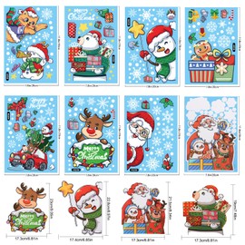 Christmas Window Stickers, 8 Sheets Xmas Window Stickers Assorted PVC Static Window Clings for Glass Decoration Christmas Santa Snowflakes Gnome Grinch Decals (Style A)