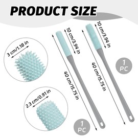 2 Packs Gray 15.7" Toe Cleaning Brush, Silicone Foot Brush for Shower, Long Handle Foot Scrubber Cleaner for Soft Feet Gap Care Seniors Elderly Men Women Skin Exfoliation Lotion Applicator (Gray)