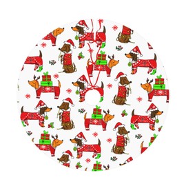 UGTEWXU Cute Dachshund Christmas Tree Skirt Christmas Tree Skirt 30" Animal Sausage Dog Tree Skirts Santa Mat for Mini Small Pencil Big X-Mas Tree Farmhouse Ornaments Decorations