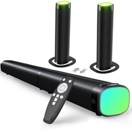Sound Bar,100W Sound Bar for Smart TV with 3 RGB Lights Modes, Bluetooth 5.3, ARC/Opt/AUX Connect, Detachable 2-in-1 Speaker, 3 Equalizer Modes, Bass Surround Soundbar for TV/PC/Gaming/Projectors