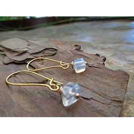 Golden Kidney hook and moonstone earrings – natural stone: unique earrings in gold and light blue
