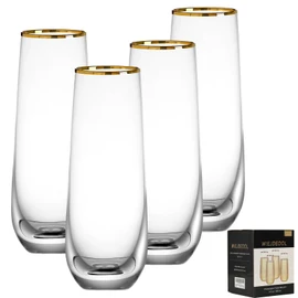 WIEJDEOOL Champagne Flutes Set of 4, Gold Rimmed Champagne Glasses 9 OZ Hand Blown Elegant Flutes for Wedding Gift