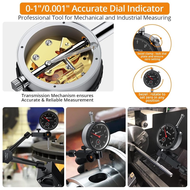 Neoteck 0-1"/0.001" Dial Indicator and Magnetic Base Set with Storage